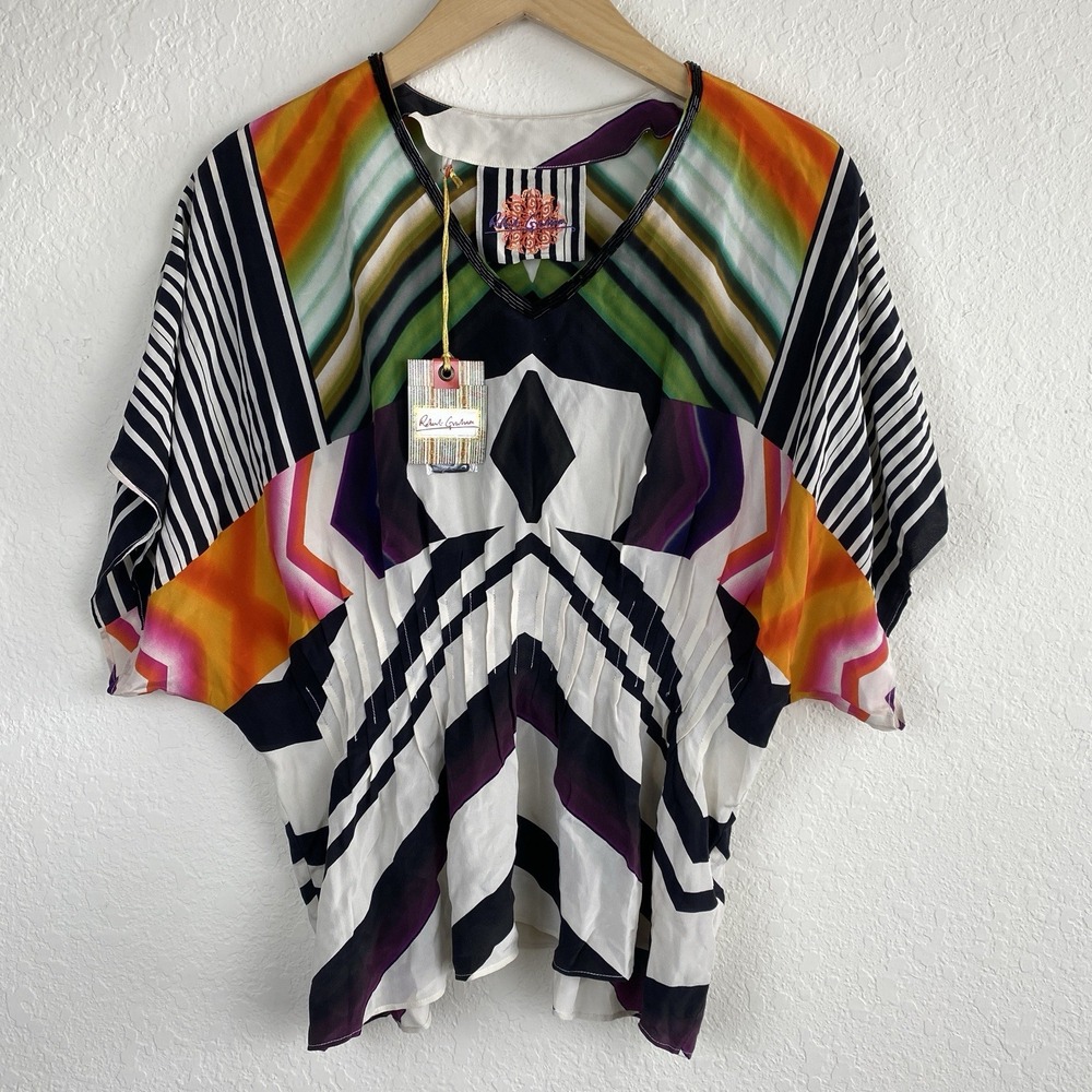 Robert Graham 100% Silk Caftan Top Women S Quiet Luxury Art To Wear Artsy Boho